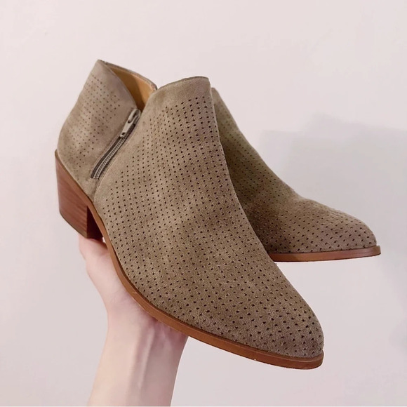 J. Crew Perforated Microsuede Boots Short Booties Tan Brown Zippers - Picture 2 of 7